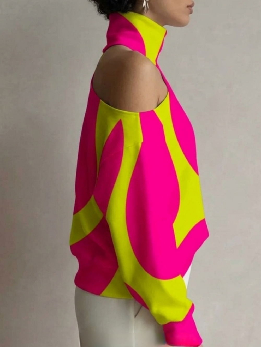 💋CUT OUT SHOULDER TOP -NEON PINK and YELLOW!!! - Picture 2 of 11